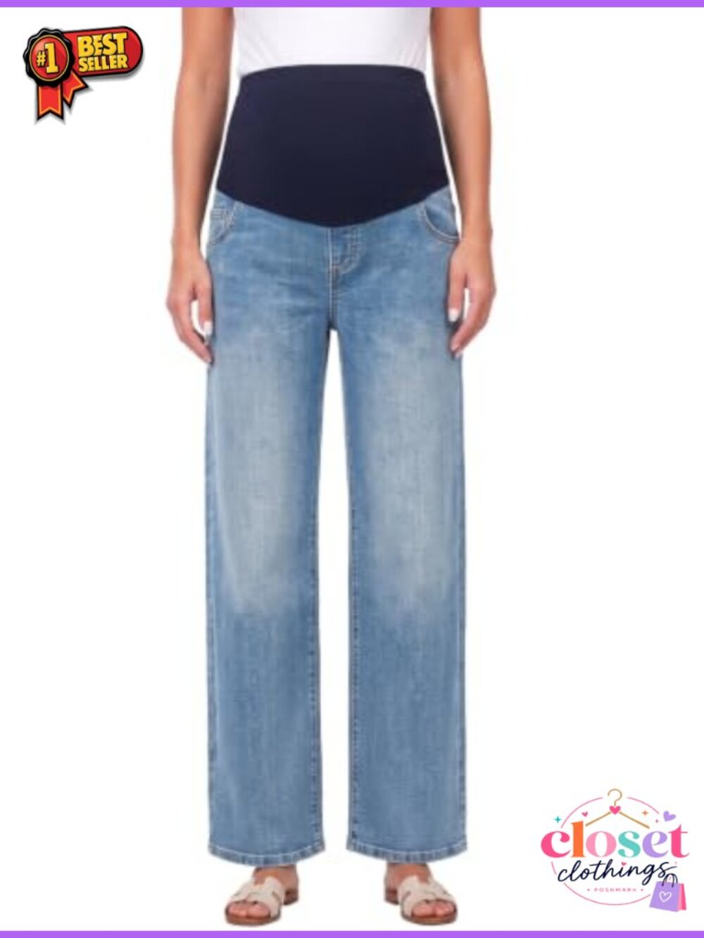 Maternity Wide Leg Jeans Stretch Denim Pregnancy Pants